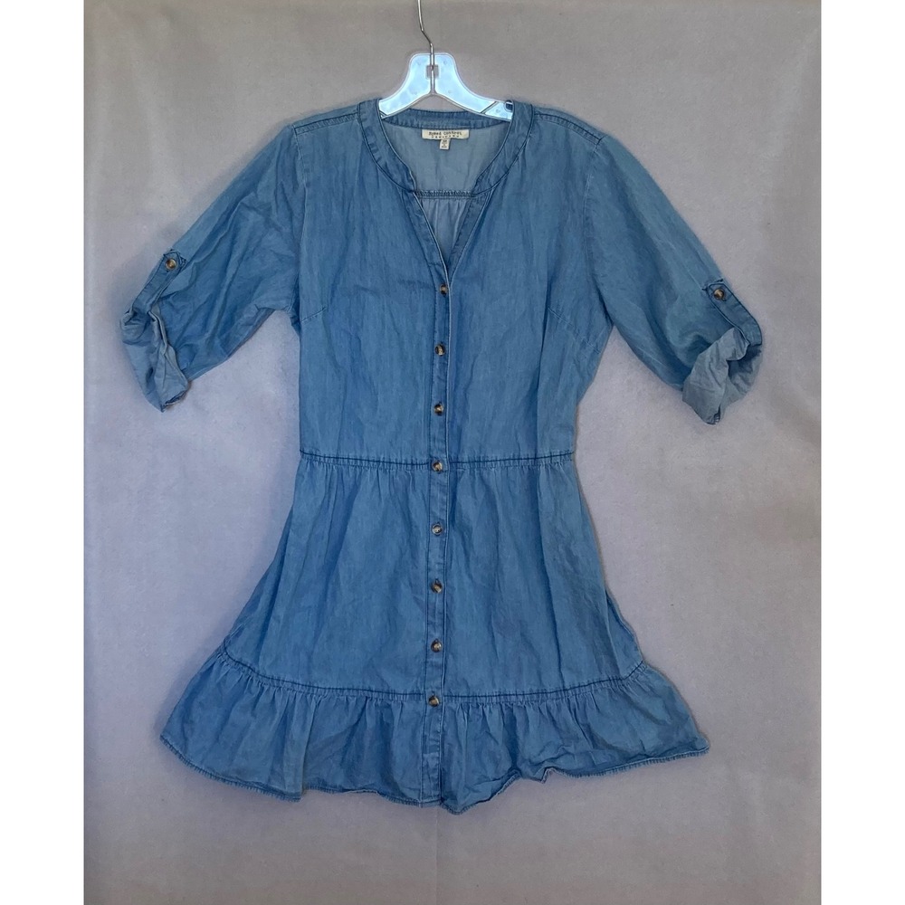 Speed Control NY Womens Blue Denim Chambray Mini Dress - Tunic Tab Sleeve Medium